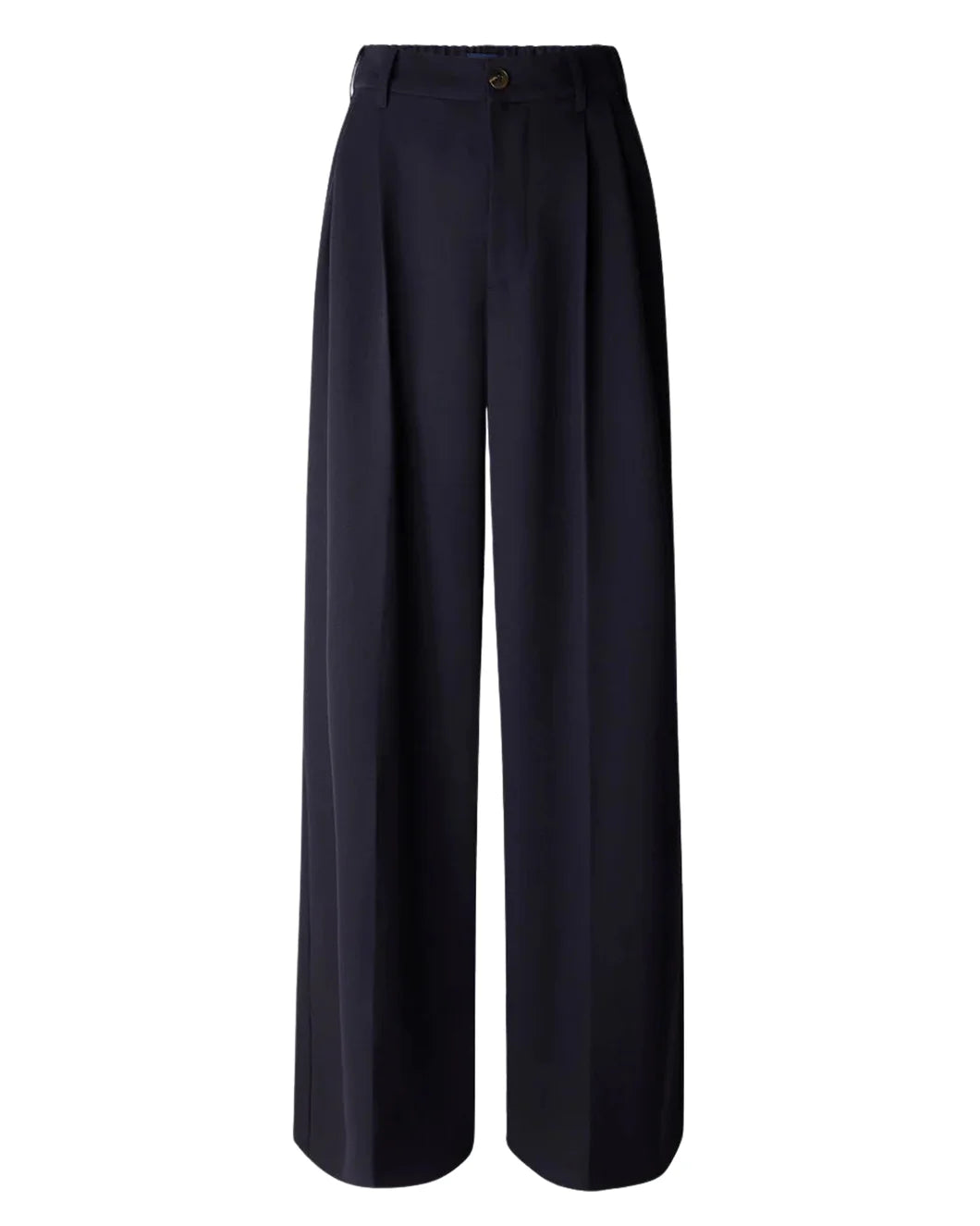 Front view of Soeur Frejus Pants in navy virgin wool with pleated wide-leg silhouette