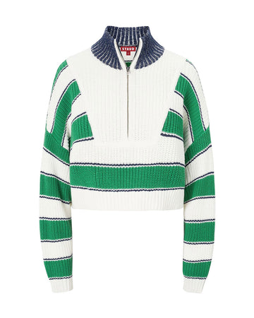 staud cropped hampton sweater bungalow stripe green and white