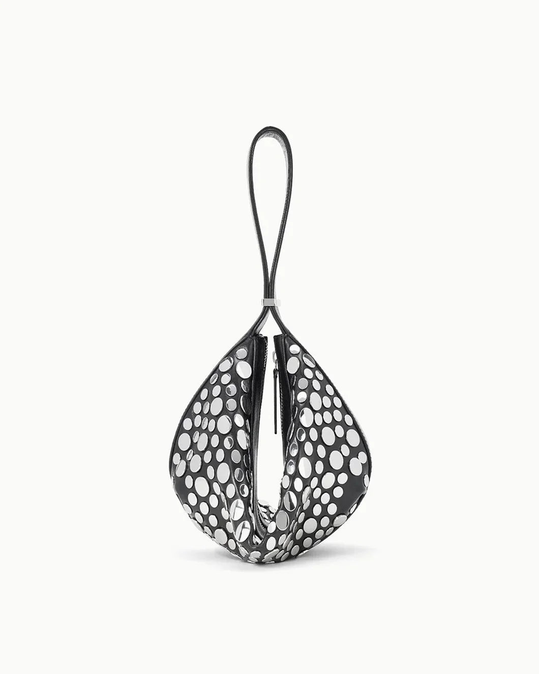 staud demy shoulder bag in black with silver rivets as wrislet