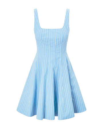 staud mini wells dress azure pinstripe blue