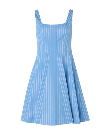 staud mini wells dress azure pinstripe blue 