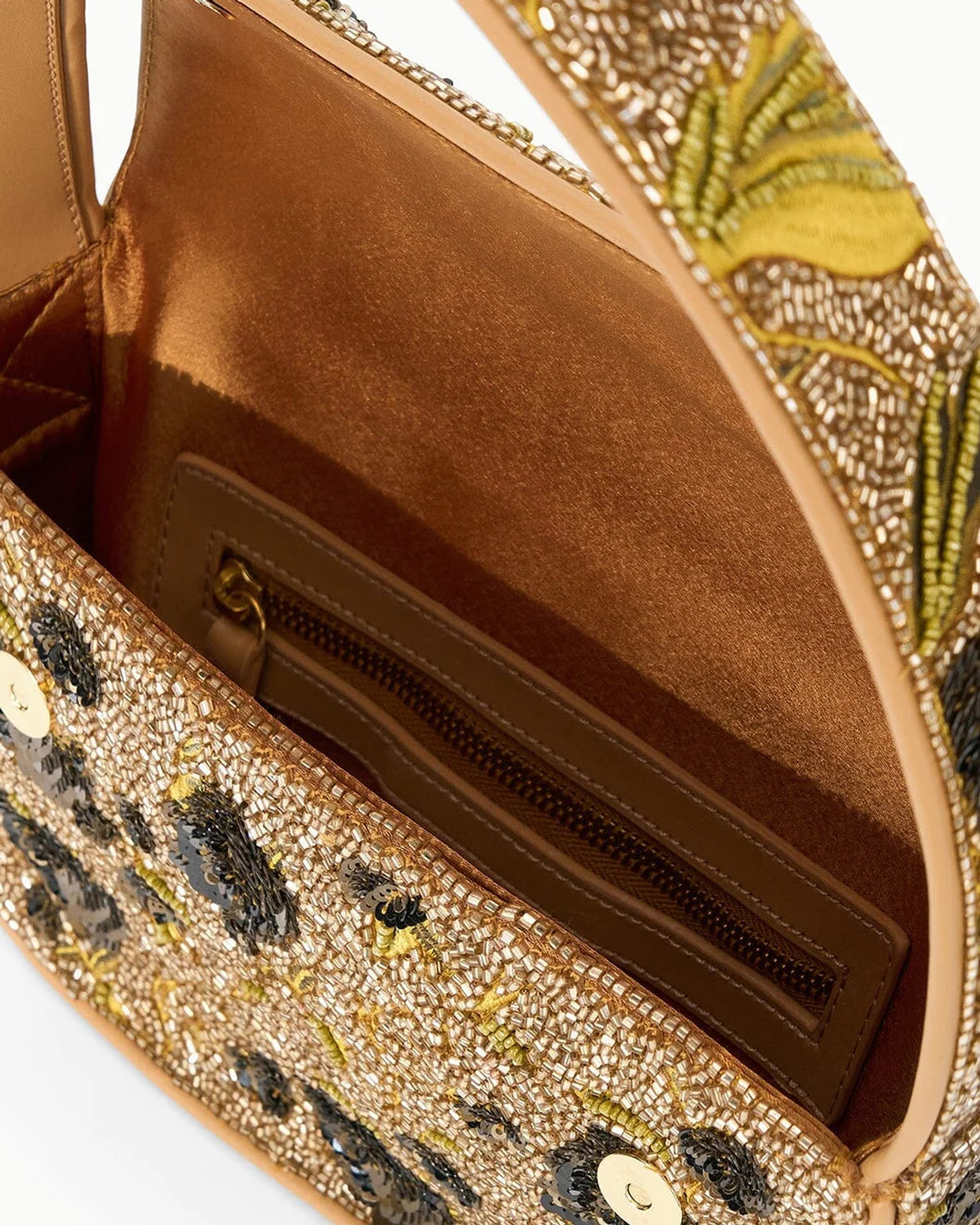 tommy gold vintage floral beaded handbag by staud inside