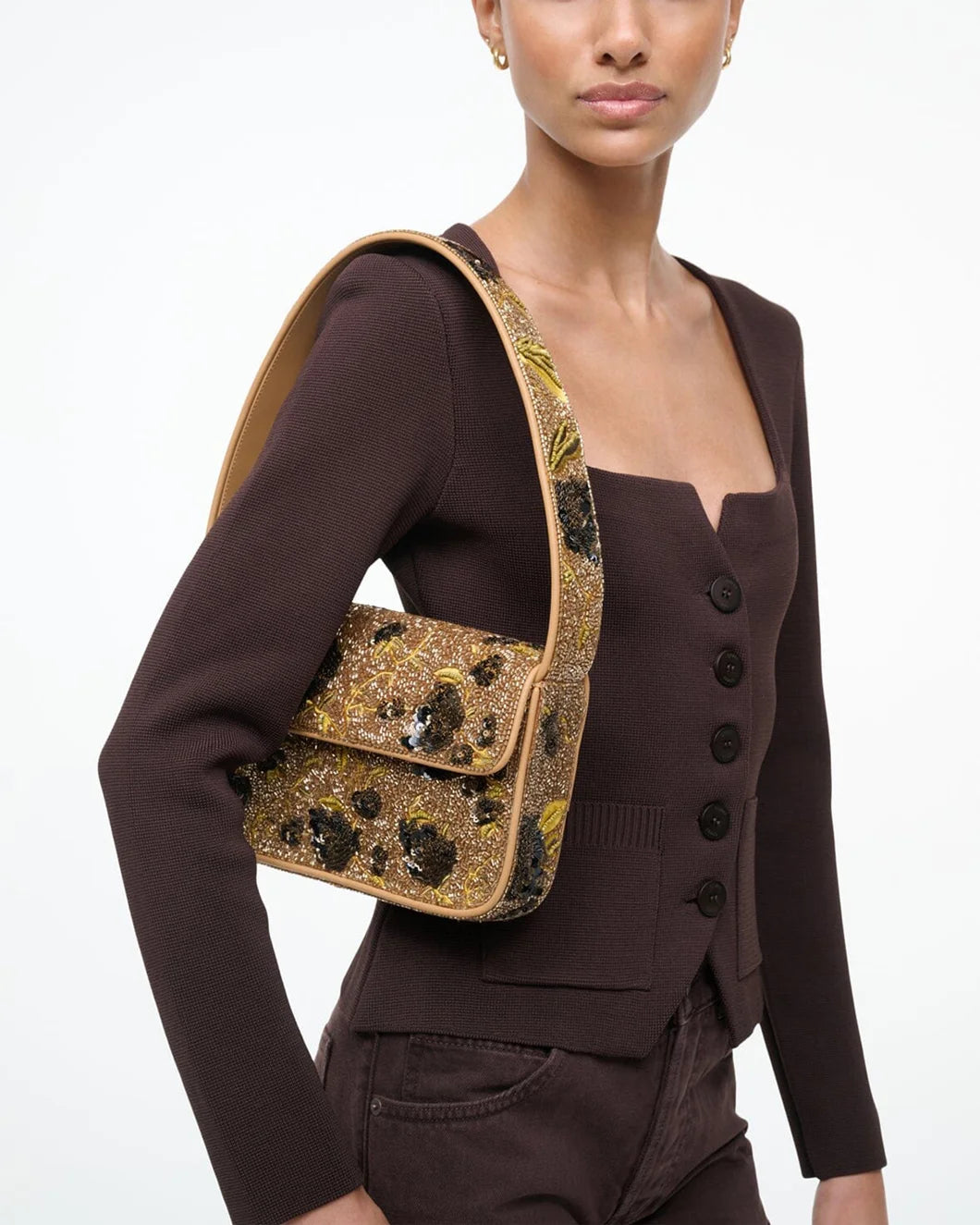 tommy gold vintage floral beaded shoulder bag by staud