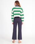 staud cropped hampton sweater bungalow stripe green and white on figure back