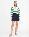 staud cropped hampton sweater bungalow stripe green and white on figure front