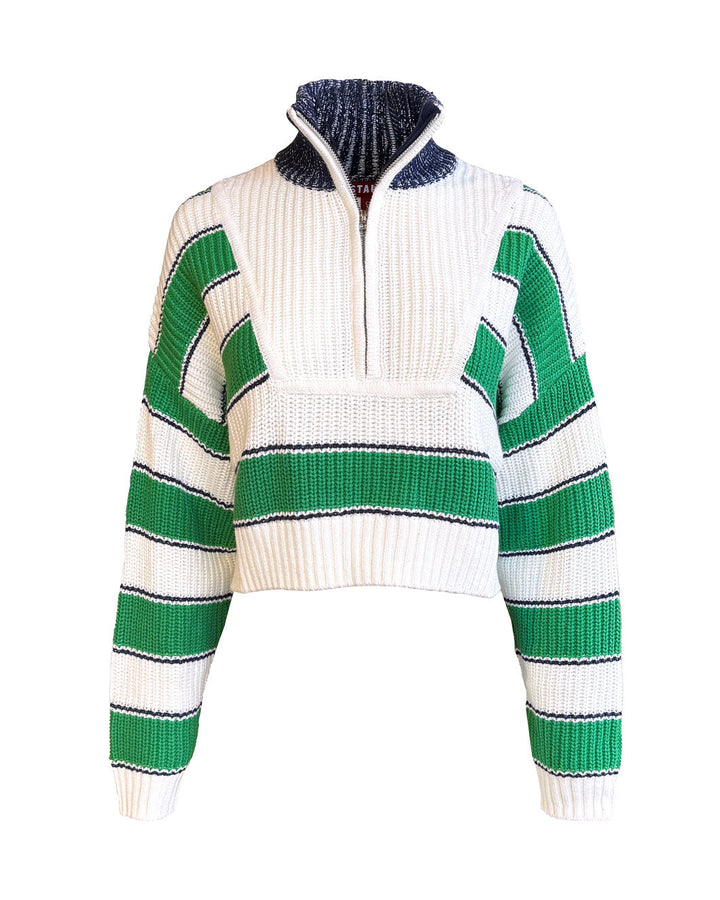 staud cropped hampton sweater bungalow stripe green and white