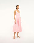 staud wells dress pearl pink dress on figure side