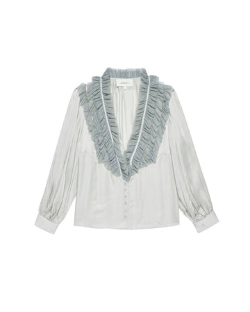 the great the ruffled tuxedo top white front