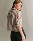 twp next ex shirt in striped silk voile white and brown on figure back
