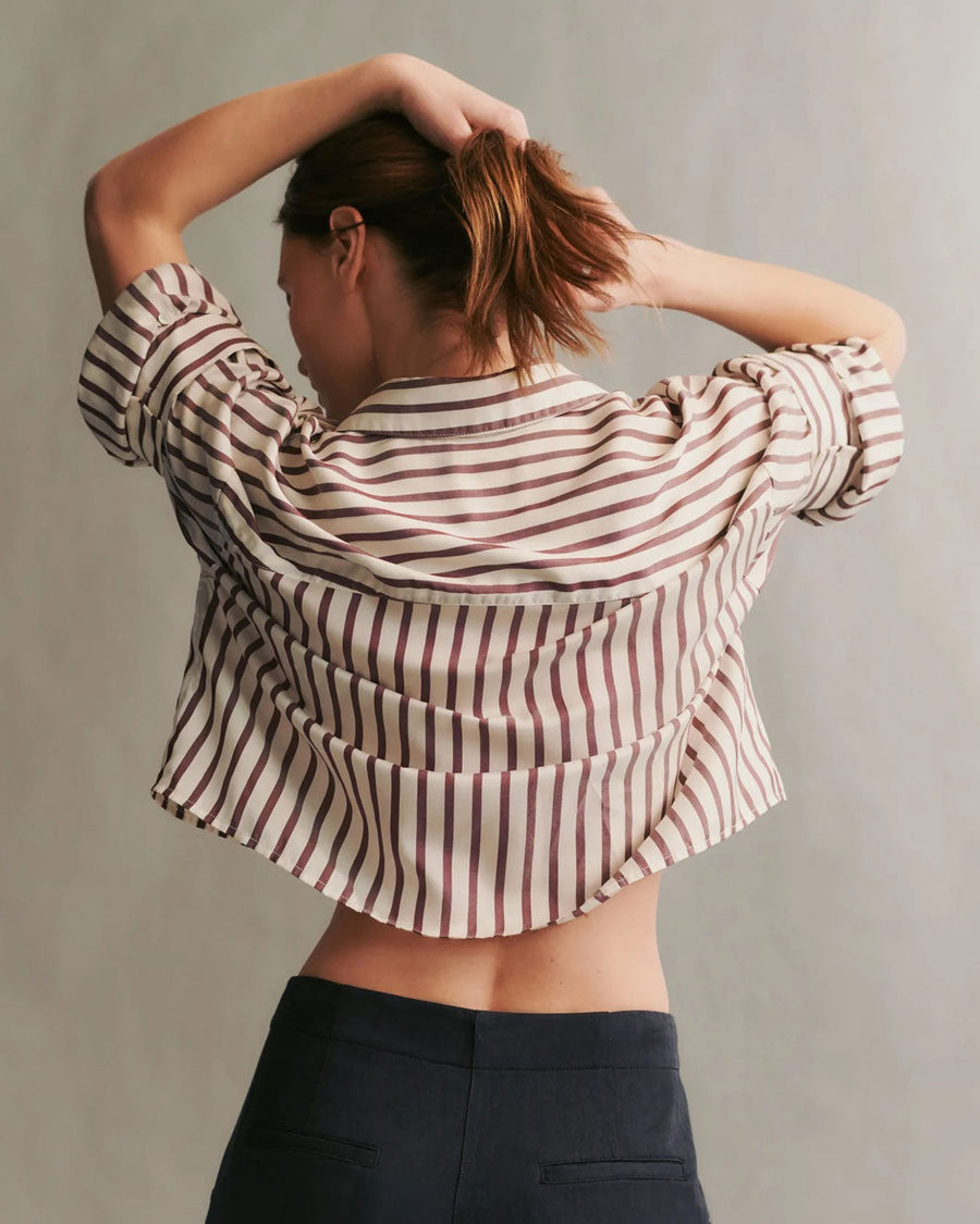twp next ex shirt in striped silk voile white and brown on figure back