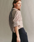 twp next ex shirt in striped silk voile white and brown on figure side