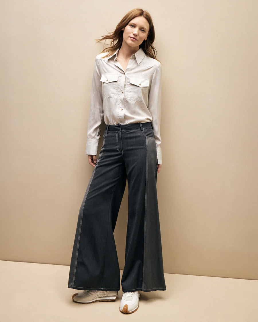 twp styles pant in wool twill medium heather and dark charcoal grey on figure front