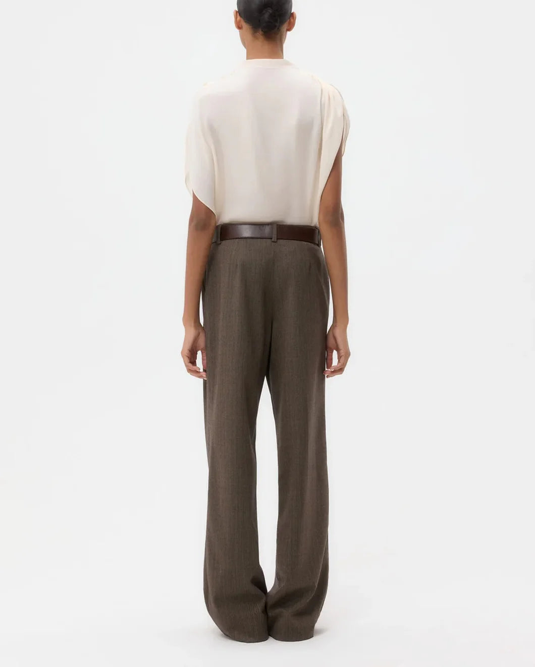 twp Silk Georgette Wish You Would Top in light pink tint on model back view