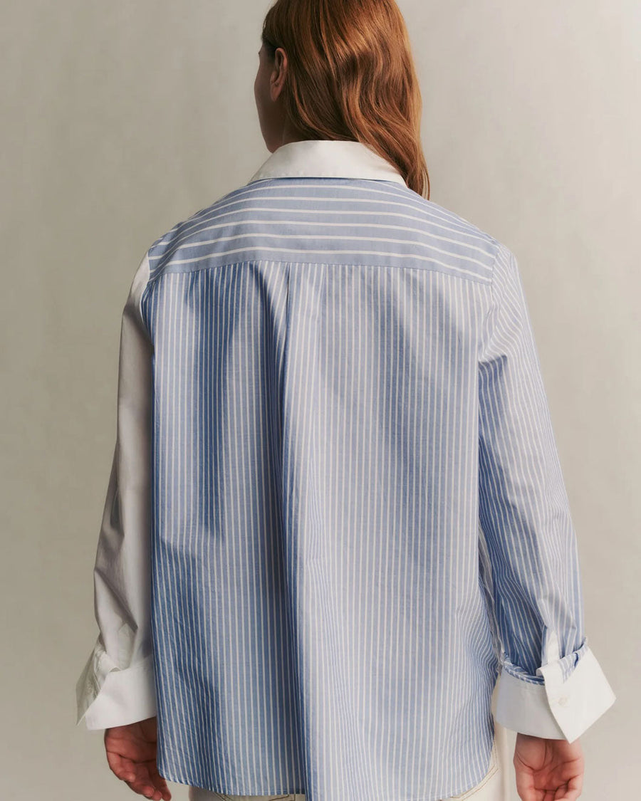 twp new morning after shirt indigo and white stripe on figure back
