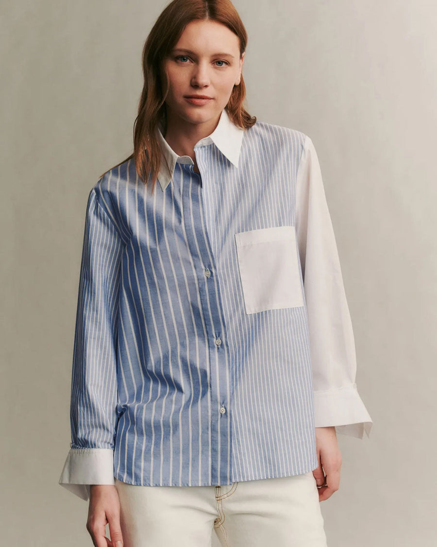 twp new morning after shirt indigo and white stripe on figure front