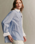 twp new morning after shirt indigo and white stripe on figure side