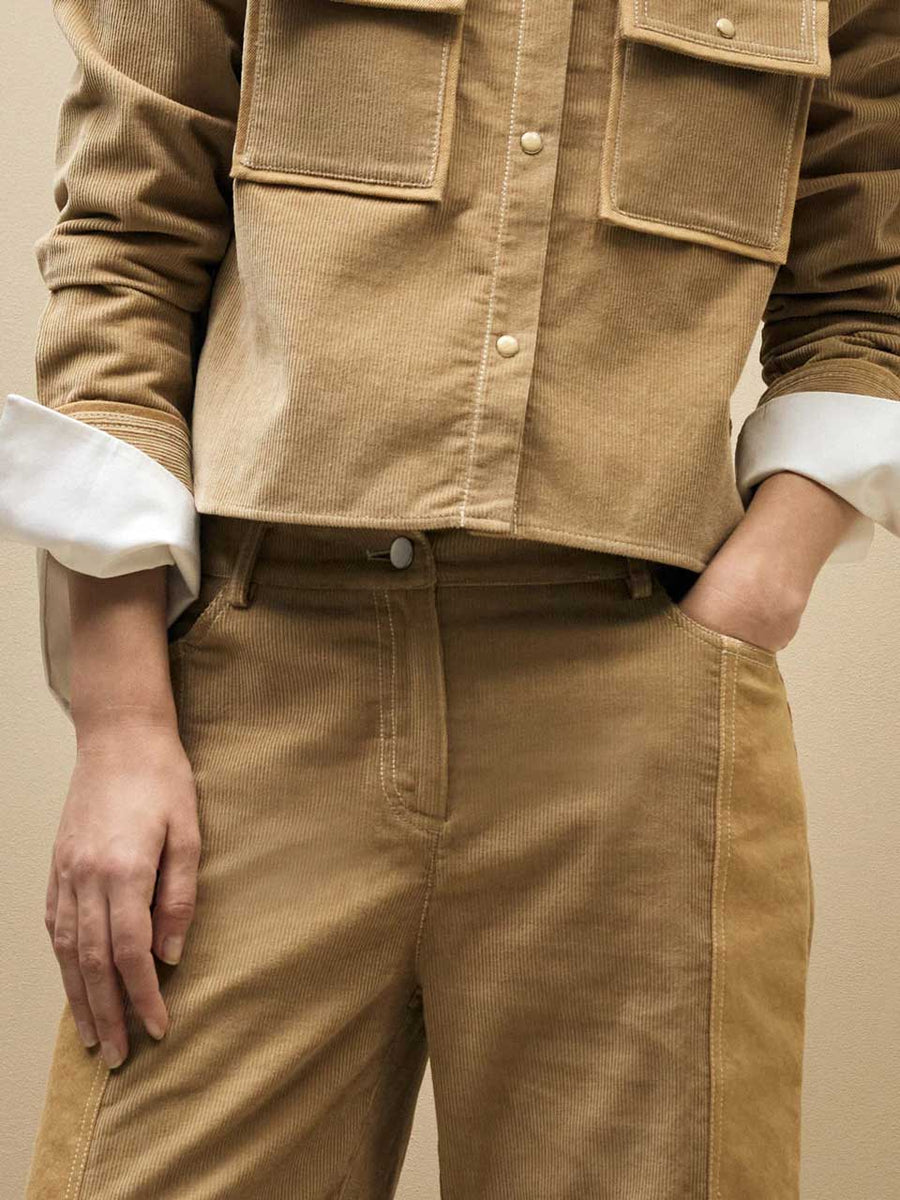 twp styles pant camel on figure front detail