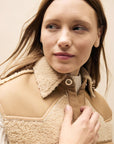 TWP taite merino wool vest beige on figure detail