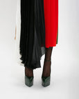 victoria beckham Asymmetric Pleated V-Neck Dress black multi on figure front hem detail