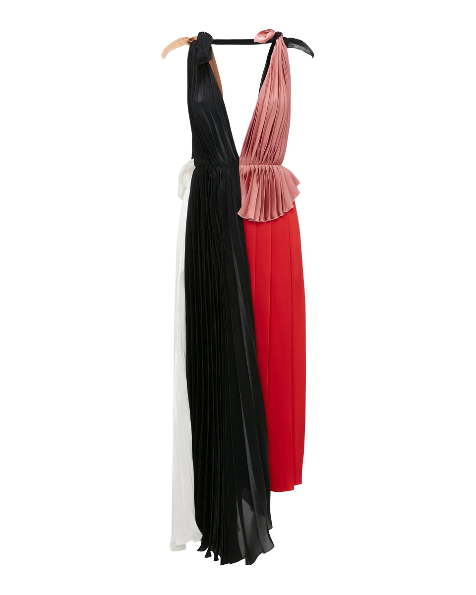 Asymmetric Pleated V-Neck Dress