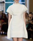 victoria beckham cap sleeve embroidered mini dress textured linen antique white