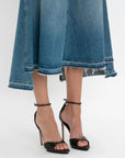 victoria beckham patched denim skirt vintage wash figure detail