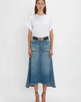 victoria beckham patched denim skirt vintage wash figure front