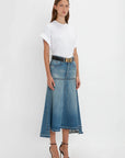 victoria beckham patched denim skirt vintage wash figure side
