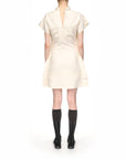 victoria beckham cap sleeve embroidered mini dress textured linen antique white dress on figure back