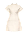 victoria beckham cap sleeve embroidered mini dress textured linen antique white
