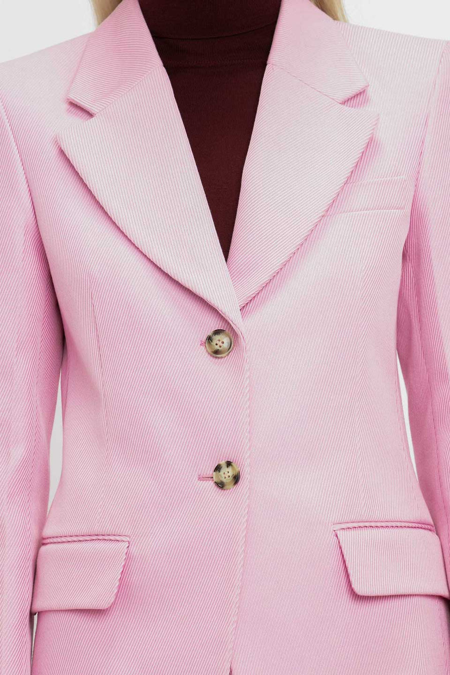 victoria beckham high single button jacket pink figure front detail