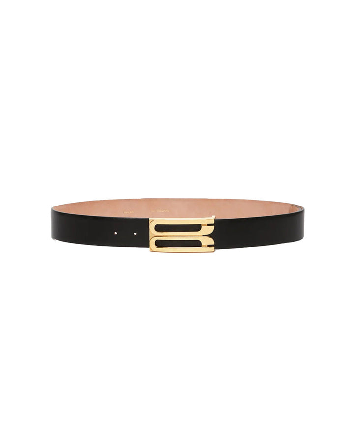 Victoria beckham jumbo frame belt black leather belt isolated front