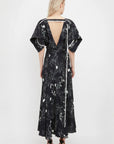 victoria beckham kimono sleeve printed dress in black figure back