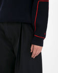 victoria beckham oversized polo neck jumper navy figure detail