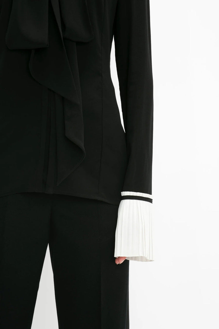 victoria beckham pleat cuff blouse black figure detail
