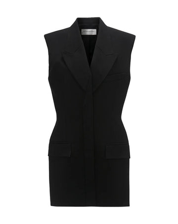 victoria beckham sleeveless tailored dress black dress isolated