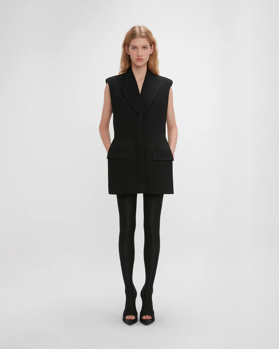  victoria beckham sleeveless tailored dress black dress on figure front
