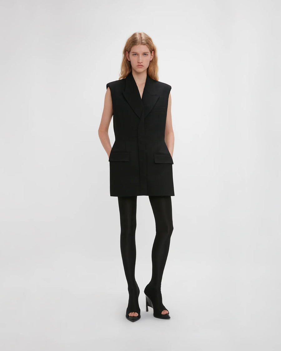  victoria beckham sleeveless tailored dress black dress on figure front