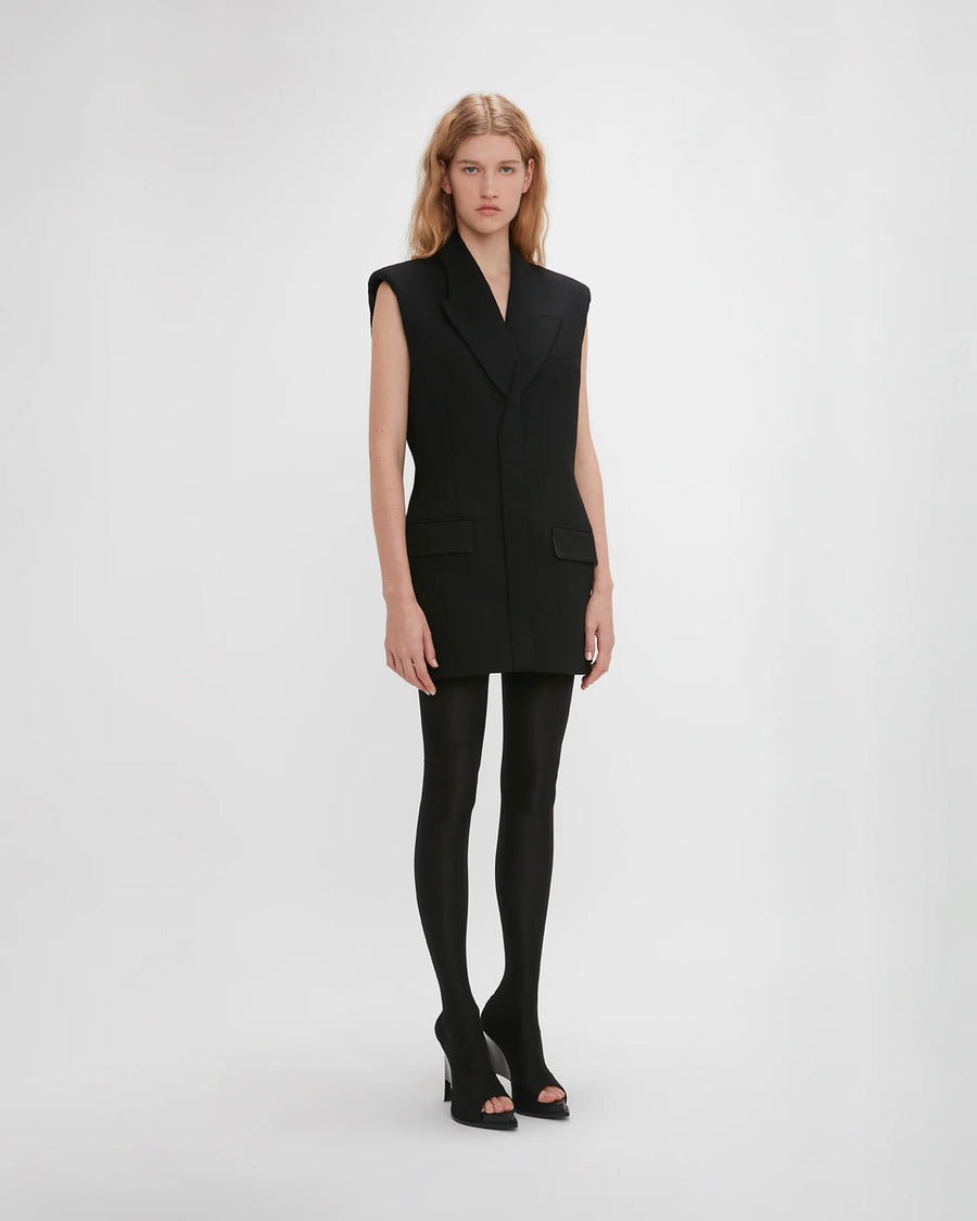  victoria beckham sleeveless tailored dress black dress on figure side