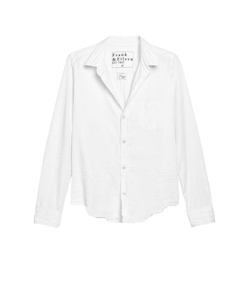 frank and eileen barry woven button up white tattered denim