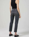 citizens of humanity emerson slim boyfriend jean 27", pepper, washed black, distressed jean, on figure back