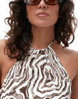 ganni recycled printed tieband swimsuit egret front detail