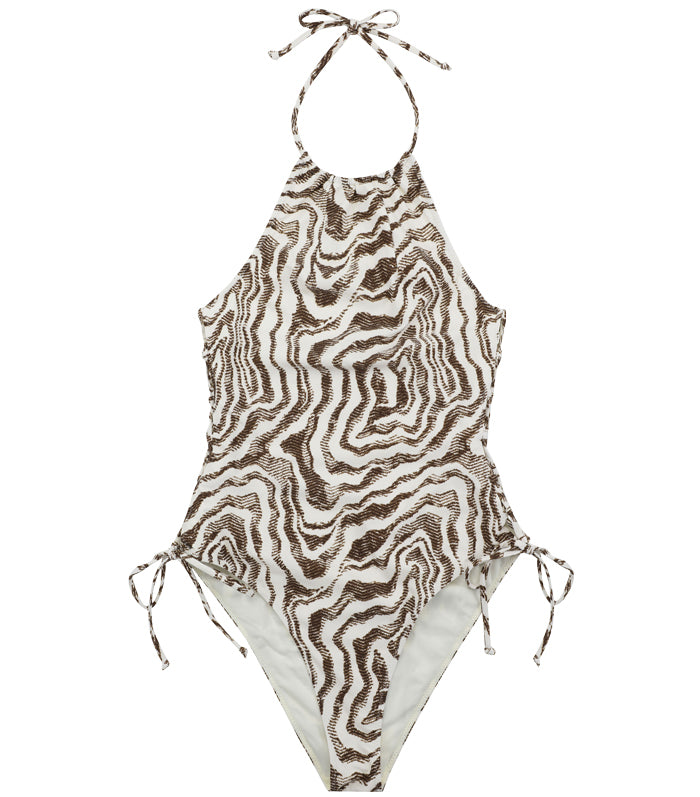 ganni recycled printed tieband swimsuit egret