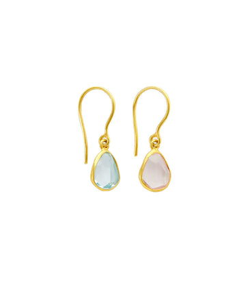 pippa small a new day drop earrings gold aquamarine rose quartz